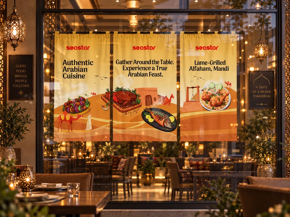 Sea Star Restaurant — Printed café curtains for the shopfront